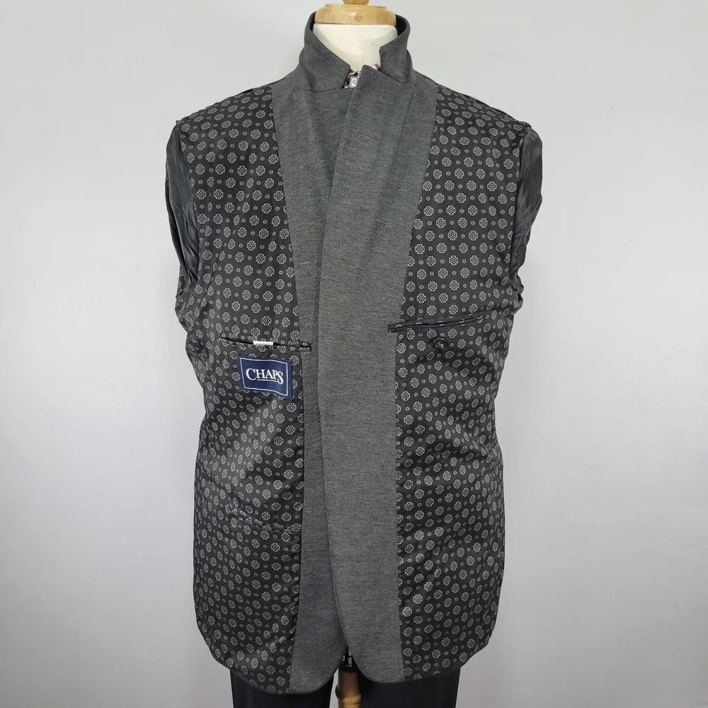 Chaps Men's Sport Coat Blazer Two Button Charcoal Gray‎ Polyester Blend Sz 48L